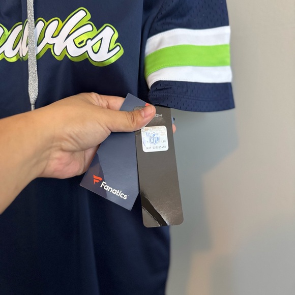 Seattle Seahawks Navy Blue and Green Lace Up Wilson Fanatics Jersey - Picture 6 of 9